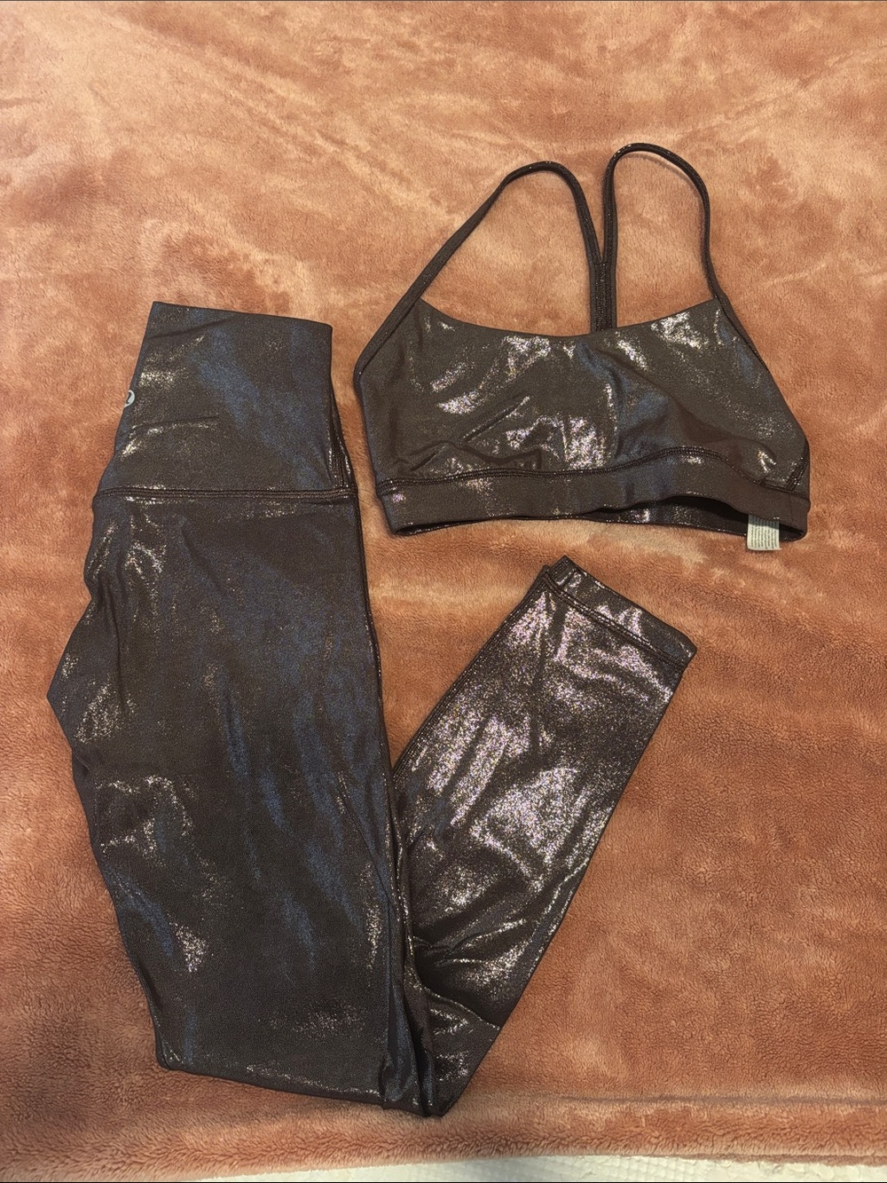 lululemon athletica Black Shimmery Sports Bra and Leggings Set
